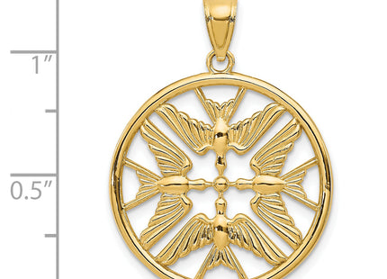 14k Yellow Gold Polished Doves in Circle Pendant