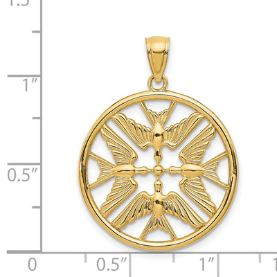 14K Yellow Gold Polished Doves in Circle Pendant