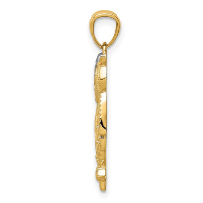 14K Yellow Gold Rhodium Diamond Cut Owl Pendant