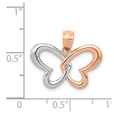 14K Rose Gold w/Rhodium Butterfly Pendant