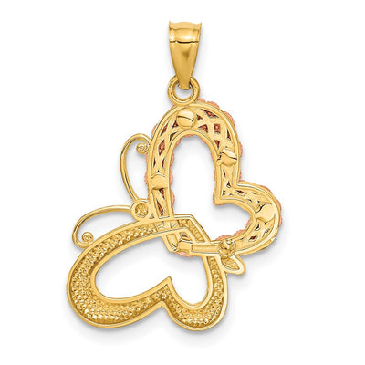 14K Two-tone Gold w/White Rhodium Butterfly w/Hearts Pendant