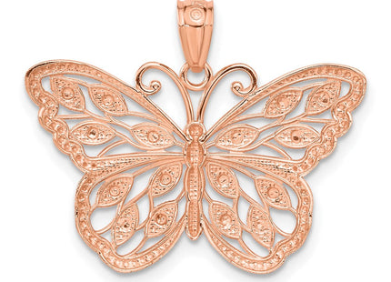 14k Rose Gold w/Rhodium Diamond-cut Butterfly Pendant (Style C4499)