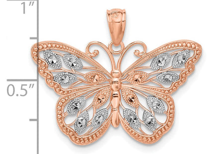 14k Rose Gold w/Rhodium Diamond-cut Butterfly Pendant (Style C4499)