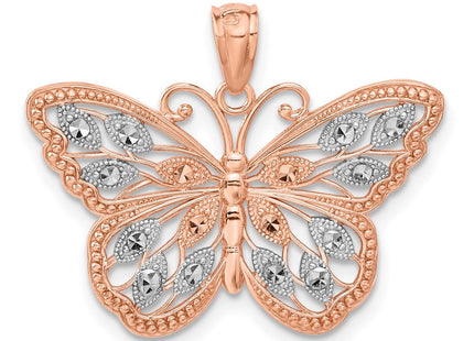 14k Rose Gold w/Rhodium Diamond-cut Butterfly Pendant (Style C4499)