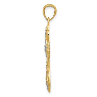 14K w/Rhodium Diamond-Cut Cross Pendant, 25 x 16mm