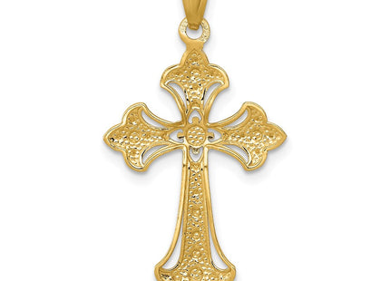 14K w/Rhodium Diamond-Cut Cross Pendant (Style C4511)