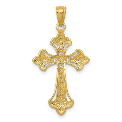 14K w/Rhodium Diamond-Cut Cross Pendant, 25 x 16mm