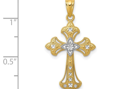 14K w/Rhodium Diamond-Cut Cross Pendant (Style C4511)