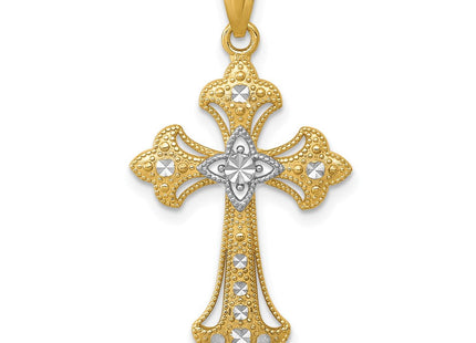 14K w/Rhodium Diamond-Cut Cross Pendant (Style C4511)