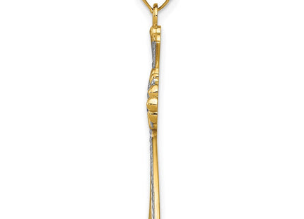 14K w/Rhodium Diamond-Cut Cross Pendant (Style C4515)