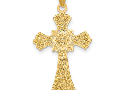 14K w/Rhodium Diamond-Cut Cross Pendant (Style C4515)