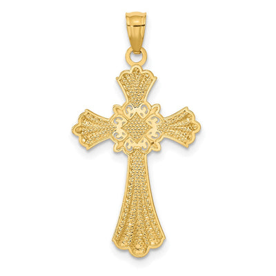 14K w/Rhodium Diamond-Cut Cross Pendant, 28 x 17mm