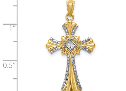14K w/Rhodium Diamond-Cut Cross Pendant (Style C4515)