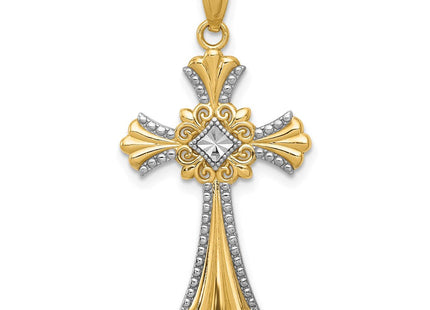 14K w/Rhodium Diamond-Cut Cross Pendant (Style C4515)