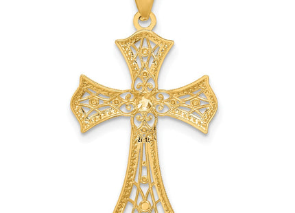 14K w/Rhodium Diamond-Cut Cross Pendant (Style C4516)