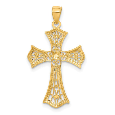 14K w/Rhodium Diamond-Cut Cross Pendant, 28 x 18mm