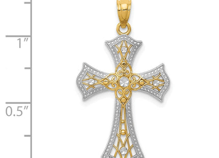14K w/Rhodium Diamond-Cut Cross Pendant (Style C4516)