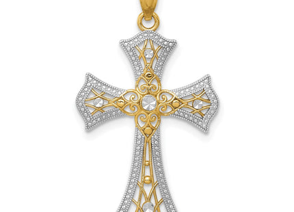14K w/Rhodium Diamond-Cut Cross Pendant (Style C4516)