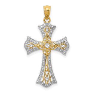 14K w/Rhodium Diamond-Cut Cross Pendant (Style C4516)