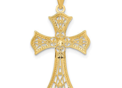14K w/Rhodium Diamond-Cut Cross Pendant (Style C4517)