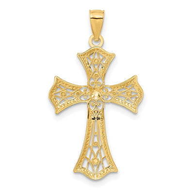 14K w/Rhodium Diamond-Cut Cross Pendant, 28 x 18mm (4517)