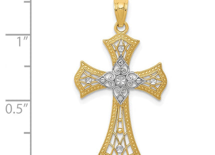 14K w/Rhodium Diamond-Cut Cross Pendant (Style C4517)