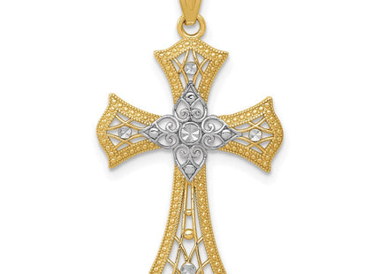 14K w/Rhodium Diamond-Cut Cross Pendant (Style C4517)