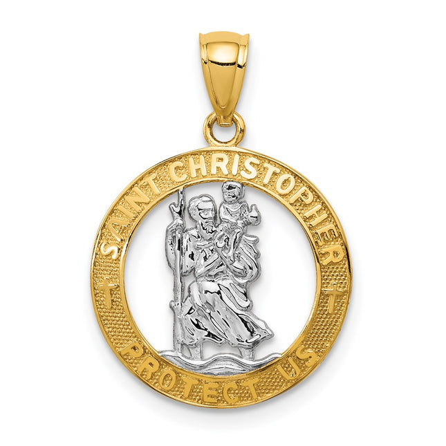 14K w/Rhodium St Christopher Pendant, 23.7 x 16.5mm