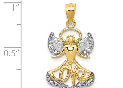 14K w/Rhodium Love Angel Pendant, 21 x 14mm