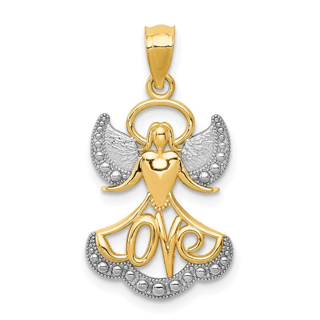 14K w/Rhodium Love Angel Pendant, 21 x 14mm