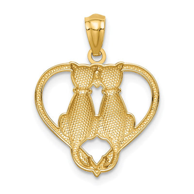 14K Sitting Cats in a Heart Pendant
