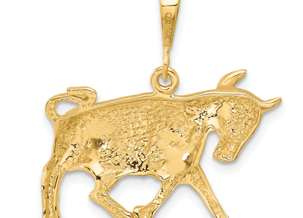 14k Satin Diamond-cut Taurus Zodiac Charm, 30 x 25mm