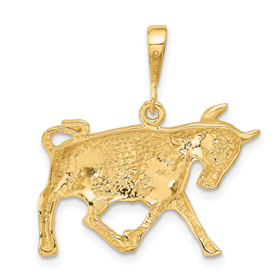 14K Satin Diamond-cut Taurus Zodiac Charm, 30 x 25mm