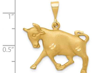 14k Satin Diamond-cut Taurus Zodiac Charm, 30 x 25mm