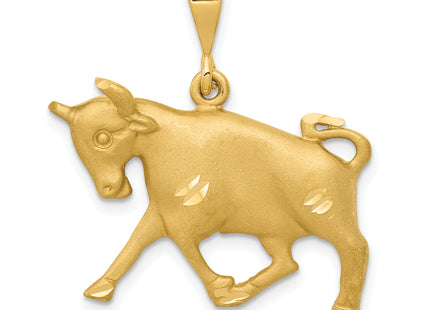 14k Satin Diamond-cut Taurus Zodiac Charm, 30 x 25mm