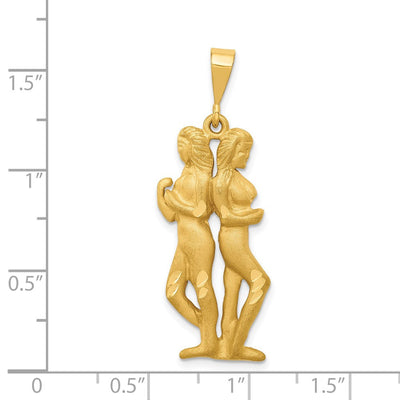 14K Satin Diamond-cut Gemini Zodiac Charm, 40 x 14mm