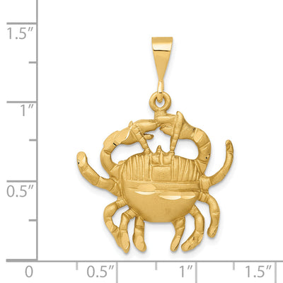 14K Satin Diamond-cut Cancer Zodiac Charm, 35 x 25mm
