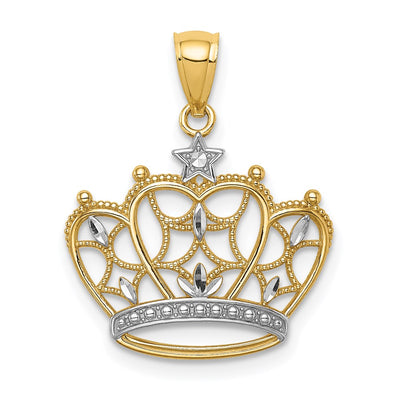 14K white gold crown pendant