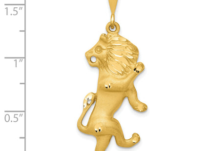 14k Satin Diamond-cut Leo Zodiac Charm, 40 x 16mm