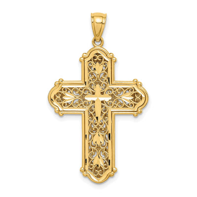 14K White Rhodium D/C Reversible Cross Pendant, 38mm