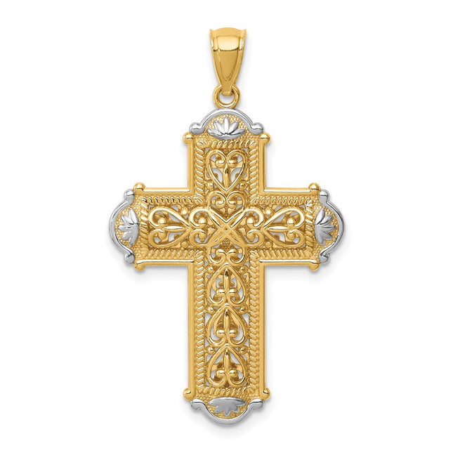 14K White Rhodium D/C Reversible Cross Pendant, 38mm