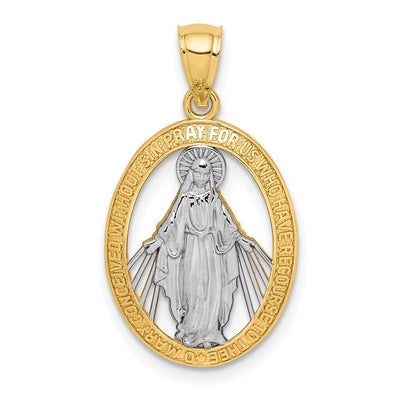 14K white gold miraculous medal pendant