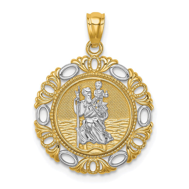 14K w/ Rhodium St. Christopher Medal, 24.75 x 18mm