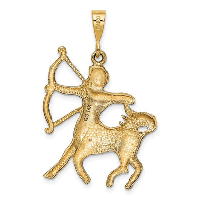 14K Satin Diamond-cut Sagittarius Zodiac Charm, 38 x 24mm