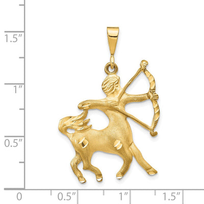 14K Satin Diamond-cut Sagittarius Zodiac Charm, 38 x 24mm