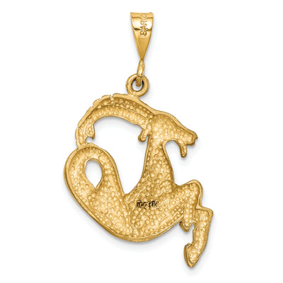 14K Satin Diamond-cut Capricorn Zodiac Charm, 30 x 20mm