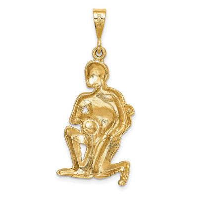 14K Satin Diamond-cut Aquarius Zodiac Charm, 40 x 17mm
