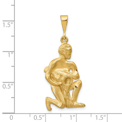 14K Satin Diamond-cut Aquarius Zodiac Charm, 40 x 17mm