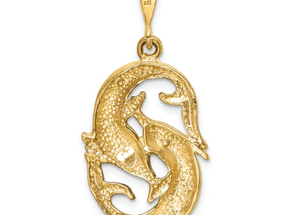 14k Satin Diamond-cut Pisces Zodiac Charm, 35 x 17mm