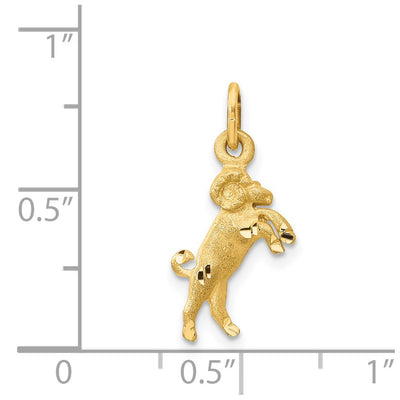 14K Satin Diamond-cut Aries Zodiac Charm, 20 x 10mm